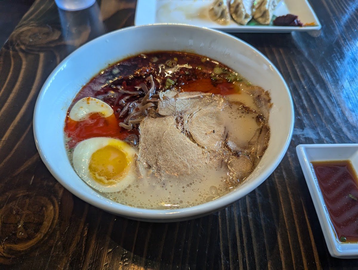 Spicy Tonkotsu ramen with red spicy oil